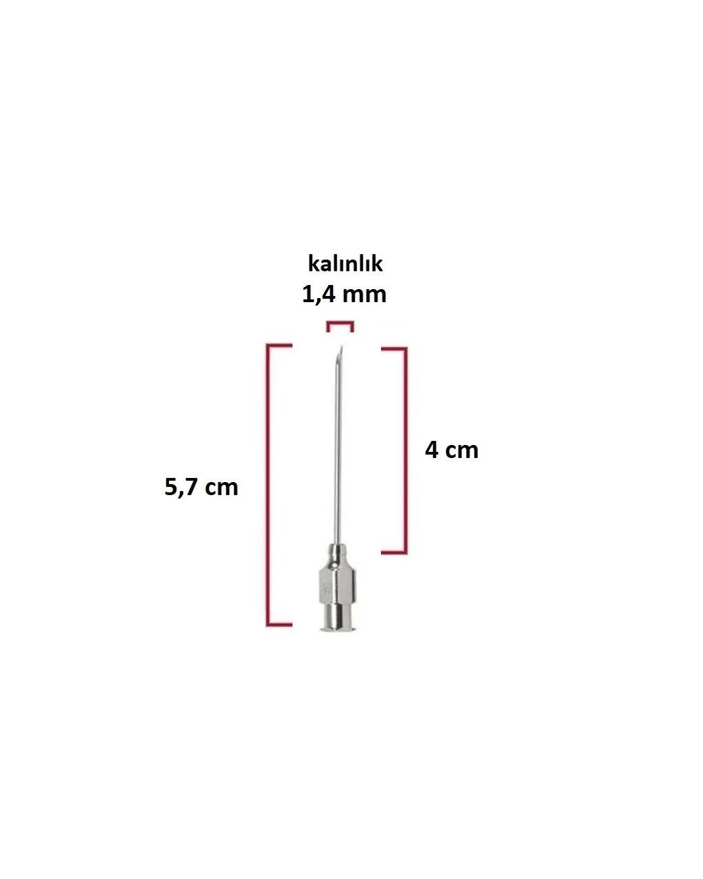 Çelik Enjektör İğnesi (17Gx1½) 1.4 mm çap, 4 cm uzunluk Çelik Enjektör İğnesi (17Gx1½) 1.4 mm çap, 4 cm uzunluk