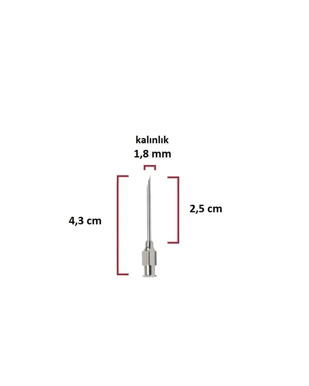 Çelik Enjektör İğnesi (15Gx1) 1.8 mm çap, 2.5 cm uzunluk