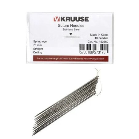 KRUUSE Veteriner Sütür İğnesi Spring Eye Düz Keskin 75 mm